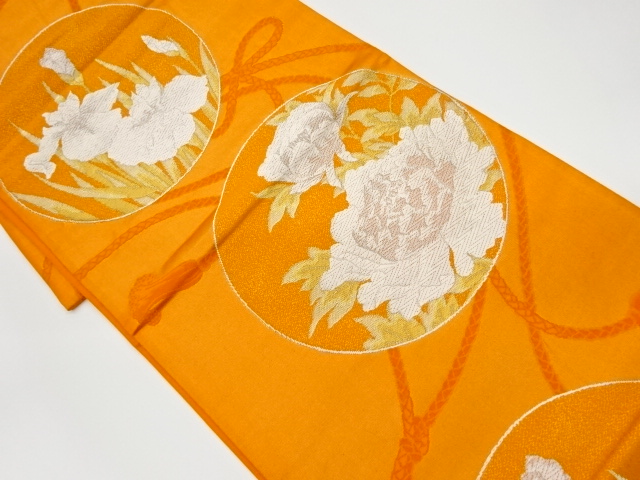JAPANESE KIMONO / VINTAGE FUKURO OBI / WOVEN PEONY & IRIS